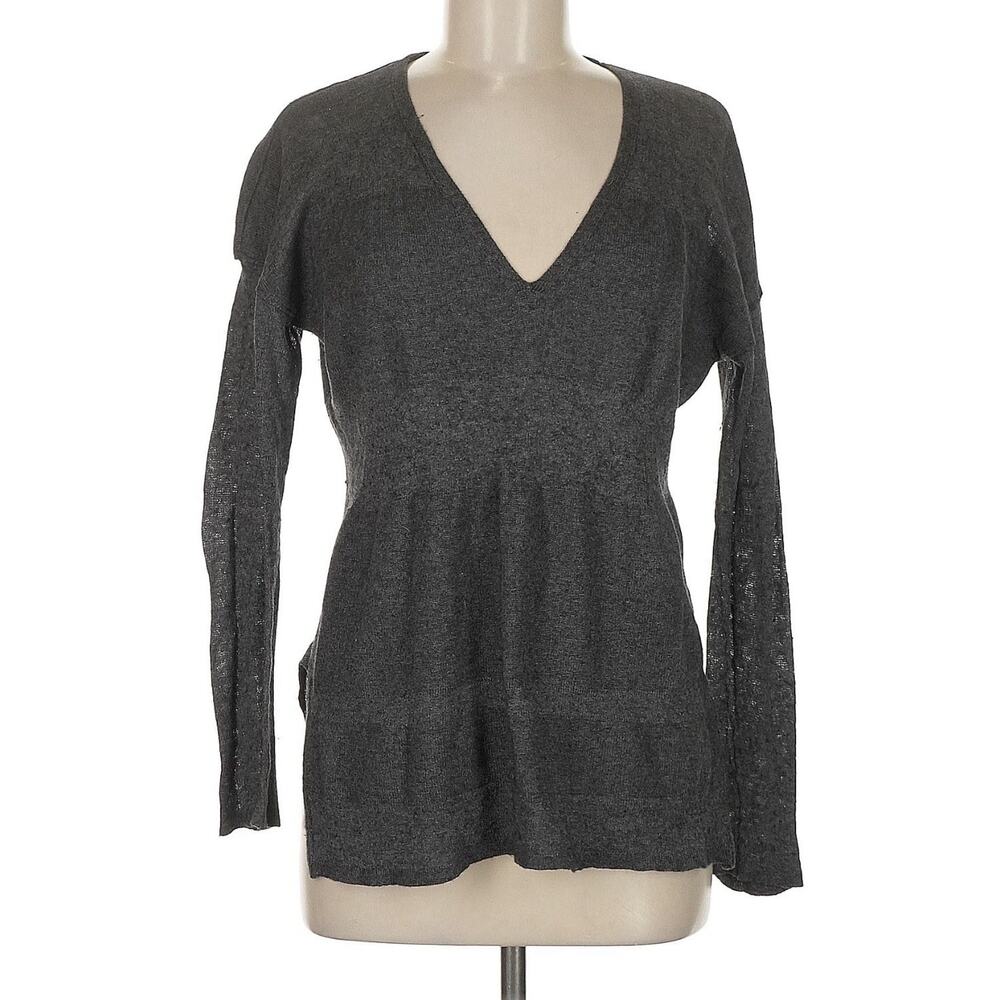 Babaton Aritzia Wool‎ Blend V-Neck Lightweight Knit Sweater Gray Med Minimalist